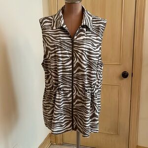 CHICO'S NWT  Travel Summer Linen "In The Wild" Olive/White Zebra Anorak Vest XL